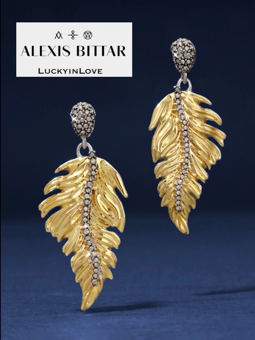 ALEXIS BITTAR• Georgian Feather Crystal Leaf Graceful Drop Earrings